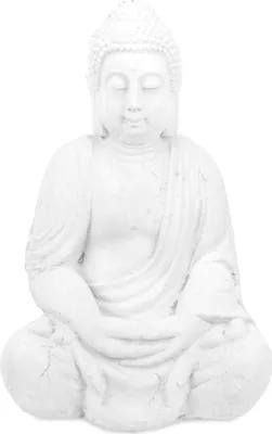Produktbild von Dekofigur sitzender Buddha Meditationshaltung Weiß 40 cm wetterfest frostsicher