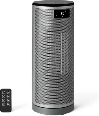 Immagine prodotto di Riscaldatore ceramico, 1800W, con telecomando, angolo di rotazione di 70°, display digitale, 5 modalità, timer da 24 ore, dimensioni 40 cm, colore grigio