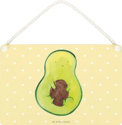 Produktbild von Mr. & Mrs. Panda Schild Avocado Kern DIN A5 - Gelb Pastell - Geschenk, Pflanze, Dekobrett, Avokado, Spruch Leben, holzbild, Türschild, Holzschild, Lächeln, hängeschild