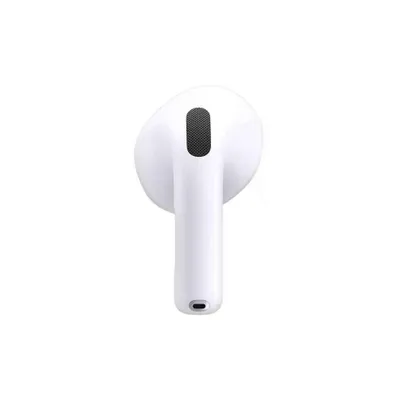A single white earbud is shown against a white background.