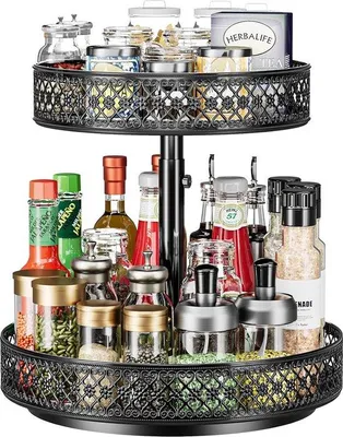 Productafbeelding van 2-Tier Lazy Susan Organizer - Verstelbaar Metaal Kruidensysteem voor Keuken en Badkamer
