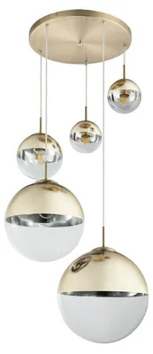 Produktbild von Hängeleuchte, Glaskugeln Gold, klar Höhe 150 cm