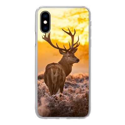 Produktbild von MuchoWow® Handyhülle Schutzhülle Hülle für iPhone X Hirsche - Tiere - Sonnenuntergang - Winter - Heidekraut - Natur Silikon Softcase Handy Hülle - Handyhülle
