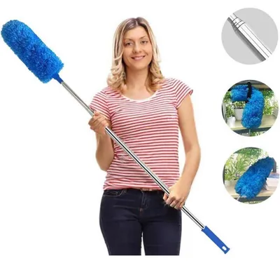 Obrázek produktu pro Teleskopický prachovka, omyvatelný, mikrovlákno, nerezová ocel, výsuvný až do 254 cm, modrá barva