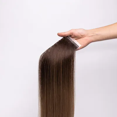 Produktbild von chaarmant Tape In Extensions Ombre Echthaar 55 cm 50 g – Haarverlängerung #2/8 Dunkelbraun/Goldbraun