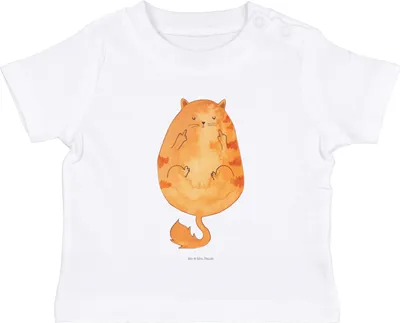 Produktbild von Mr. & Mrs. Panda  T-Shirt Katze Mittelfinger 6. - 12. Monat - Weiß - Geschenk, Genervt, Katzen, Babyshirt, Tiger, Cats, Öko Baby, Oberteil, Organic Shirt, Cat