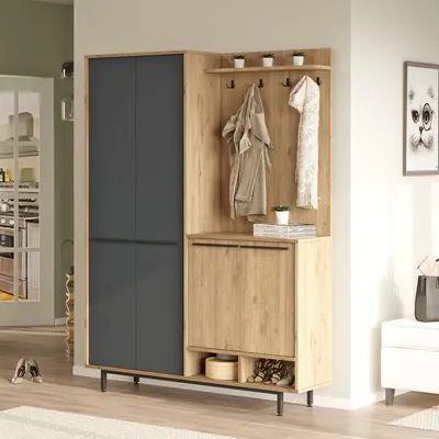 Immagine prodotto di Tignale - Mobile da Ingresso, 147x36x196h cm Nero Antracite, 12 Ripiani