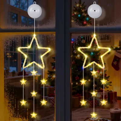 Fensterbeleuchtung mit Sternen, 18 warmweiße LEDs, 8 Modi, Timer