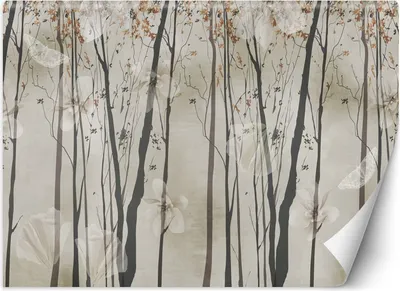 Produktbild von Vlies fototapete Bäume Blumen Schmetterlinge 250x175 cm Feeby Grau inkl. Kleber einfache Montage