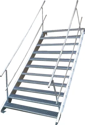 Produktbild von Stahltreppe 11 Stufen-Breite 70cm Variable-Höhe 165-220cm beidseit. Geländer