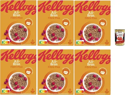 Produktbild von Kellogg’s All-Bran Fibre Plus 6×500g – Weizenkleie-Cerealien reich an Ballaststoffen, knuspriges Frühstück für jeden Tag, praktischer Familien-Vorrat + Italian Gourmet polpa