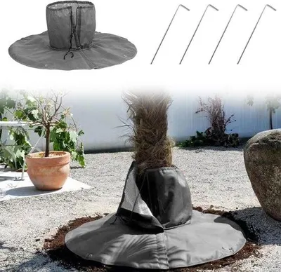 Image de Housse de protection pour plantes pour les hivers rigoureux, 34 x 34 cm, housse à 4 attaches, double isolation (grise)