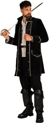 Produktbild von T4015-0100-L schwarz Herren Piraten Jacke lang Barock Mantel Gr.L=52