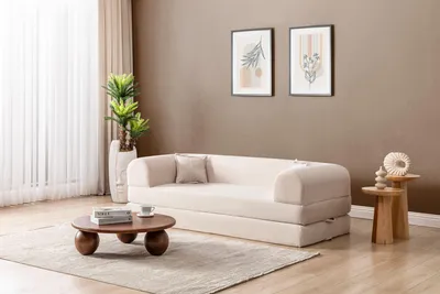 Obrázok produktu pre Hanah Home, kvalitná rozkladacia sedačka s tromi sedadlami, krémová farba, 190 cm, 100% plyšová látka