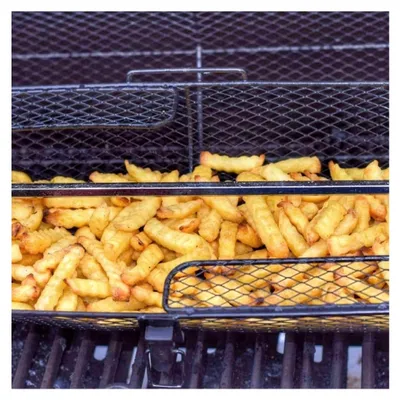 Produktbild von Grillkorb aus Edelstahl für Drehspieß | 42,5 x 21 x 16 cm | Universelles Grillrondell für Gasgrill und mehr