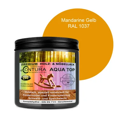 Produktbild von Contura 250ml. Möbellack Lack für Kinderspielzeug Buntlack DIN EN71/3 Buntlack Holzlack - RAL 1037 Mandarine Gelb