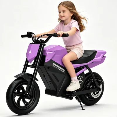 Produktbild von Elektro Motorrad Kinder 12,5 Zoll, 250W Elektromotorrad mit 21,6V 4Ah Lithium-Akku, bis 16 km/h, Luftreifen, Ambientebeleuchtung, Ab 8 Jahren, Lila