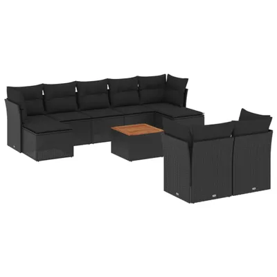 Produktbild von vidaXL 10-tlg. Garten-Sofagarnitur mit Kissen Schwarz Poly Rattan