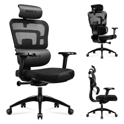 Image de Huzaro Combat 7.0 Chaise de gaming chaise de bureau fauteuil de direction jusqu'à 150 kg tissu ventilé soutien lombaire appui-tête accoudoirs 4D noir
