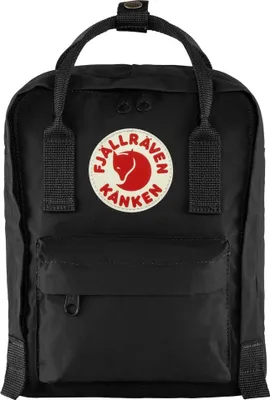 A black Fjällräven Kånken Mini Rucksack is shown against a white background.