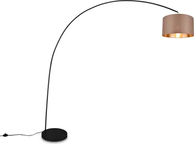 Produktbild von LED Bogenlampe mit Stoffschirm in Taupe, große Stehlampe mit Bogen, Höhe 210cm