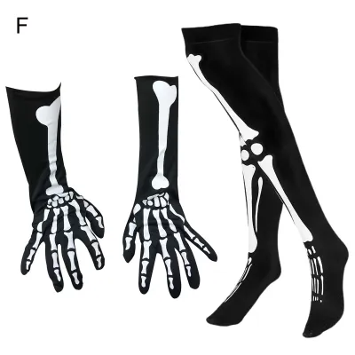 Produktbild von 1 Paar Halloween Skeleton Handschuhe Nacht Luminous Cosplay Party Requisite Uni Scary Furchtende Finger Finger Halloween Party Geisterhandschuhe Schädelstrümpfe-F