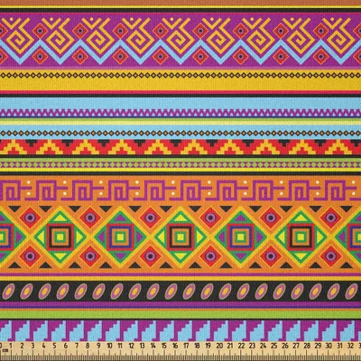 Produktbild von ABAKUHAUS Mexikaner Microfaser Stoff als Meterware , Folklorischer Alter Weinlese Verzierung Entwurf Geometrisch Bunt Formen Streifen, 3 M (230 x 300 cm), Mehrfarbig