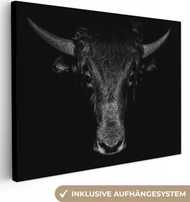 Obrázok produktu pre MuchoWow® - Plátno - Býk - Zvieratá - Čierna - Biela, nástenná maľba, nástenné dekorácie obrazy obývacia izba, 80x60cm