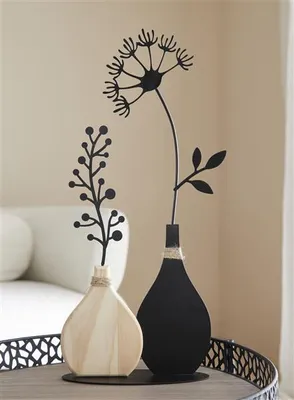 Produktbild von Dekoobjekt "Vasen" aus Metall, schwarz & Holz, 49 cm hoch, Tischdeko, Metalldeko, Dekofigur