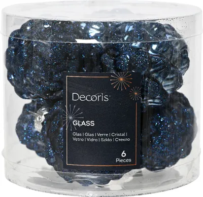Produktbild von Christbaumschmuck Zapfen 7cm Glas 6 Stück - Nachtblau