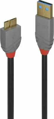 Produktbild von Lindy 36766, 1 m, USB A, Micro-USB B, USB 3.2 Gen 1 (3.1 Gen 1), 5 Gbit/s, Schwarz