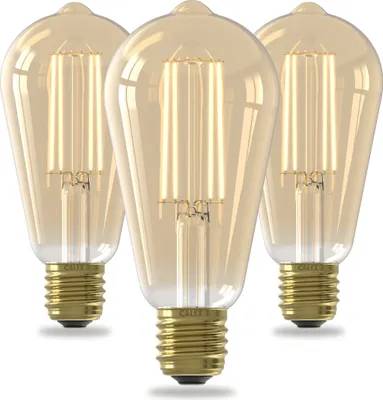 Produktbild von Calex LED Lampe E27, ST64, Filament, Vintage Gold, 2100K Warmweiß Licht, dimmbar, 4W, 3er Pack