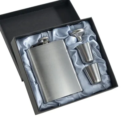 Edelstahl-Heupfles 220 ml mit 2 Gläsern & Trichter