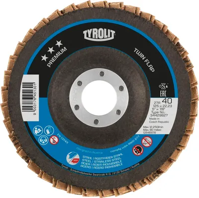Produktbild von TYROLIT Schleiflamellenteller TwinFlap Premium*** gekröpft Ø 125 mm K60 27A