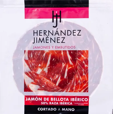 Immagine prodotto di Prosciutto iberico jamon de bellota 50% Iberico DOP tagliato a mano, alimentato a ghianda, da maiali allevati all'aperto