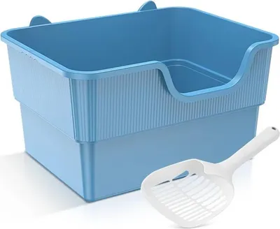 Produktbild von Katzentoilette - Katzenklo - Halbgeschlossen - Spritzwassergeschützt - Extra groß - Leicht zu reinigen - 50×38,7×30,3 cm Kunststoff - Blau