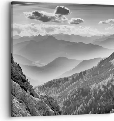 Produktbild von Bild auf Leinwand - Leinwandbild - Einteilig - Schwarzweiß Landschaft Berge - 40x40cm - Wand Bild - Wanddeko - Wandbilder - Leinwanddruck - Bilder - Wanddekoration - Leinwand bilder - AC40x40-4560