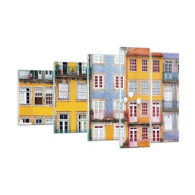 Produktbild von Bilder auf glas - 5 Teile - Casas Ribeira Porto - 100x60cm - Glasbilder - Wandbilder - Bilder - zum Aufhängen bereit - Wanddekoration aus Glas - Glas Bilder - Wandbild auf Glas - GEG100x60-4249
