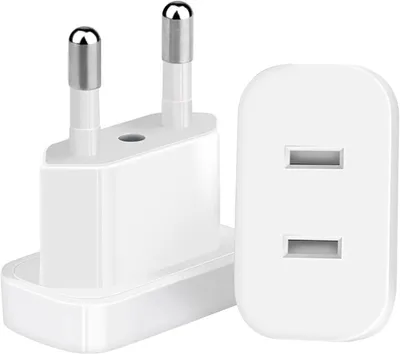 Produktbild von US-Steckeradapter für EU-Steckdosen – Set mit 2 Stück – 2-poliger Adapter für USA in Deutschland – Reiseadapter von USA nach EU – für Amerika und Mexiko