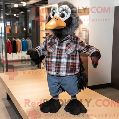Zdjęcie produktu dla Black REDBROKOLY Gosling-maskotdraktfigur figurka z flanellskjorte i brosjer