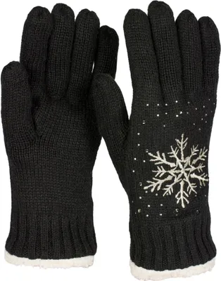 Produktbild von styleBREAKER Damen Handschuhe mit gestickter Schneeflocke, Strass und Fleece, warme Thermo Winter Strickhandschuhe 09010020