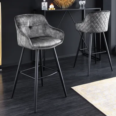 Produktbild von riess-ambiente Design Barhocker EUPHORIA grau Samt schwarze Metallbeine Barstuhl mit Lehne Tresenstuhl Tresenhocker Hocker