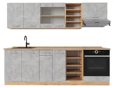 Produktbild von Küchenzeile Vicco R-Line Beton/Goldkraft Eiche 240 cm ohne Arbeitsplatte, Model 53526
