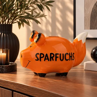 Produktbild von Lustige Spardose Sparschwein SPARFUCHS orange 12,5 cm