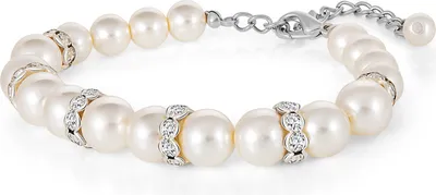 Produktbild von Steuer Modeschmuck Armband Glasperlenarmband weiß mit Strasszierde