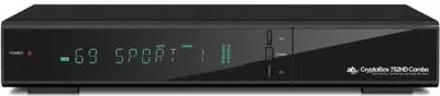 A black satellite receiver with a digital display on the front.