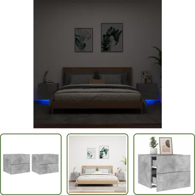 Produktbild von The Living Store Wand-Nachttische mit LED-Leuchten 2 Stk. Betongrau