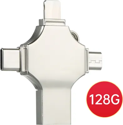 Produktbild von 128 GB 4-in-1-USB-Flash-Laufwerk aus Metall, Mini-USB-Flash-Laufwerk für Mobiltelefone und Computer mit doppeltem Verwendungszweck, unterstützt Typ-C-Micro-USB-iOS-Geräte