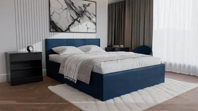 Produktbild von Polsterbett DONA mit Kopfteil, 180x200 cm, Doppelbett mit Bettkasten und Lattenrost aus Holz, Velourstoff, Farbe: Blau