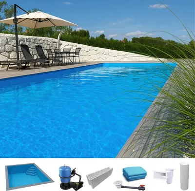 Produktbild von KWAD Styropor Pool Easy mit Ecktreppe rechts 8 x 4 x 1,5 m blau